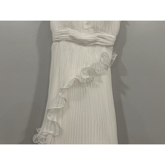 Mac Duggal 49537 White Pleated Tiered Ruffled Strapless Gown Sz 8 - Picture 6 of 9